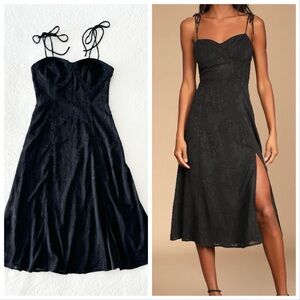 NWOT Lulus Loveliest Looks Black Floral Jacquard Tie-Strap Midi Dress Small